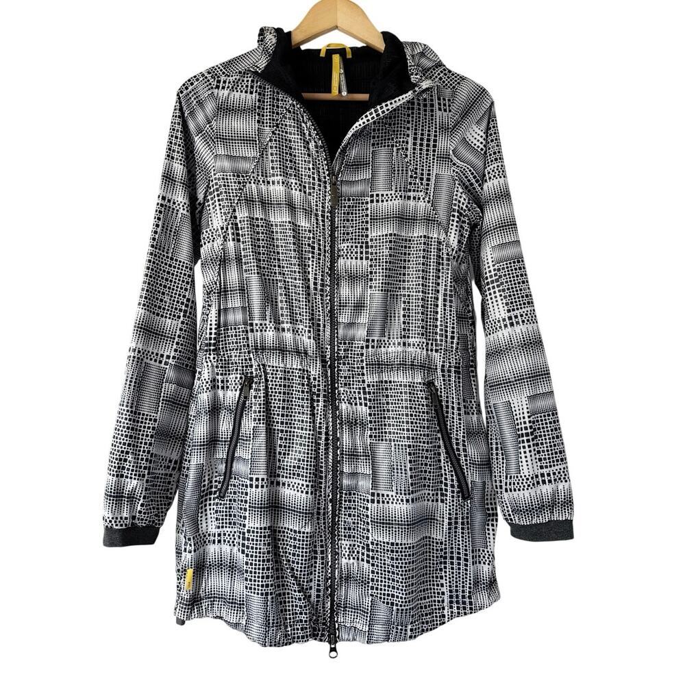 Lole Womens Lightweight Wind/Rain Hooded Jacket Sz S Black/White Windbreaker EUC